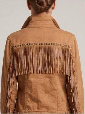 Vintage 90s Moschino Jeans Tan
Quilted Fringe Western Jacket IT 42, fits 6/8